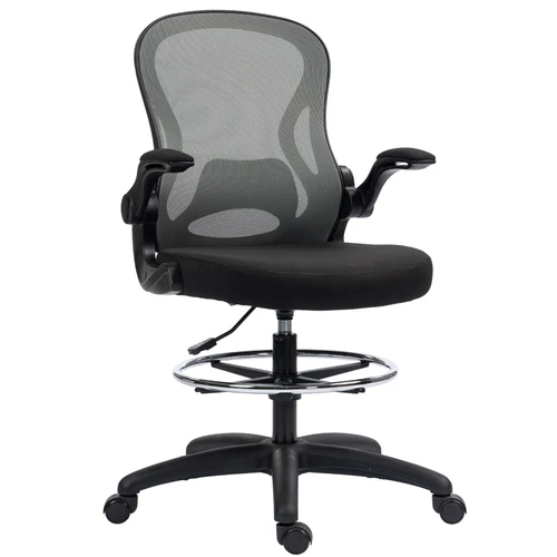 Vinsetto Draughtsman Chair Tall Office Chair w/ Adjustable Footrest, Dark Grey by Vinsetto