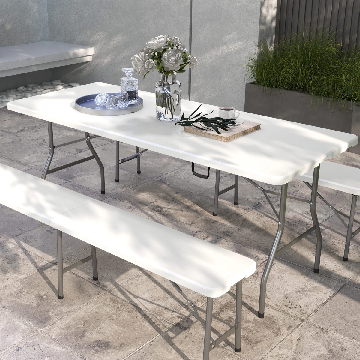Outsunny Outsunny Folding Garden Table with Large HDPE Top and Powder-Coated Steel Frame for Outdoor Entertaining - Garden Table