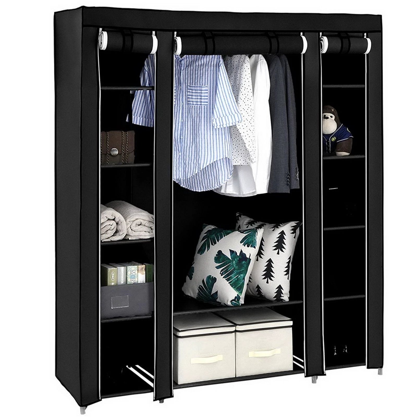 69" Portable Clothes Closet Wardrobe Storage Organizer with Non-Woven Fabric Quick and Easy to Assemble Extra Strong and Durable Black by N/A