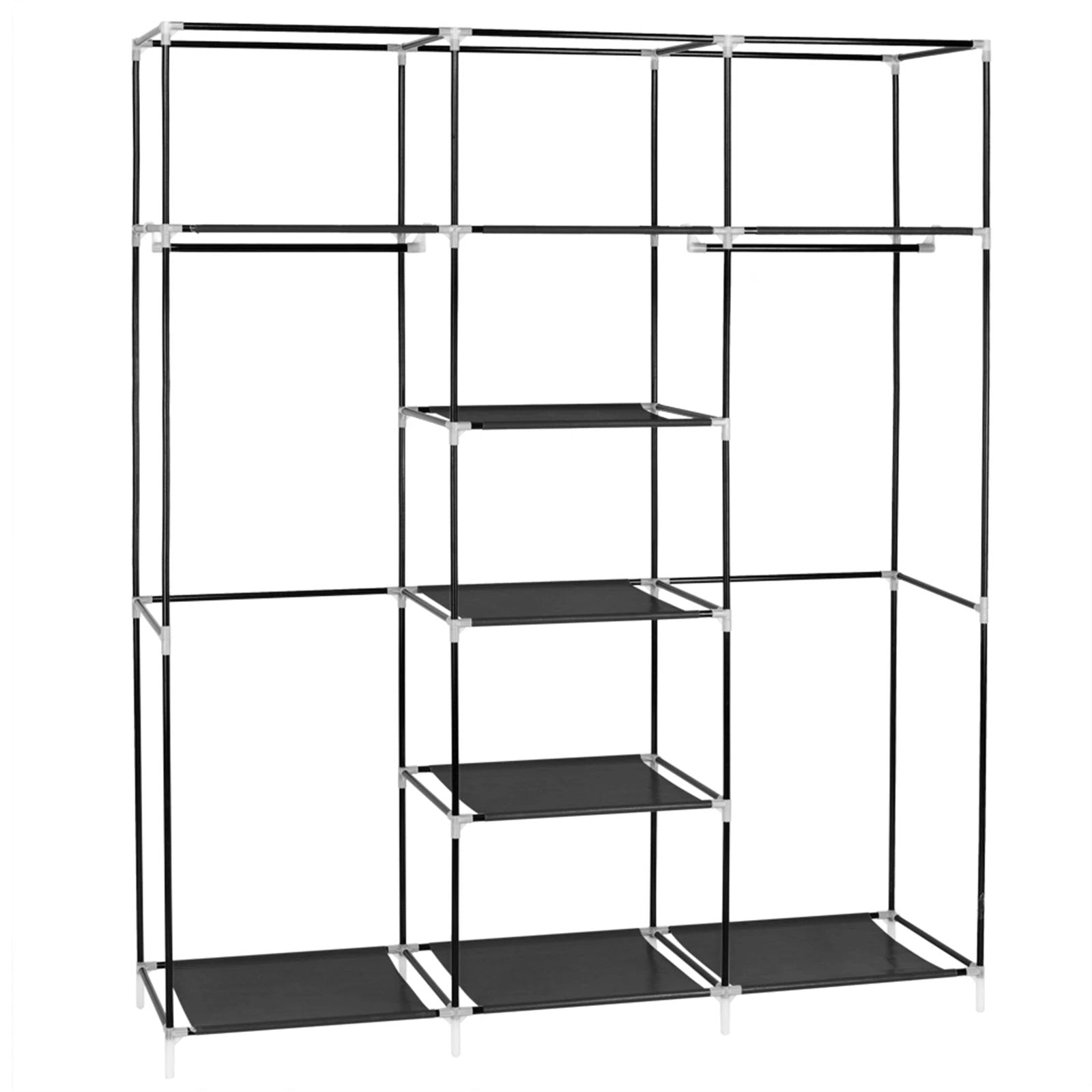 69" Portable Clothes Closet Non-Woven Fabric Wardrobe Double Rod Storage Organizer Black by N/A