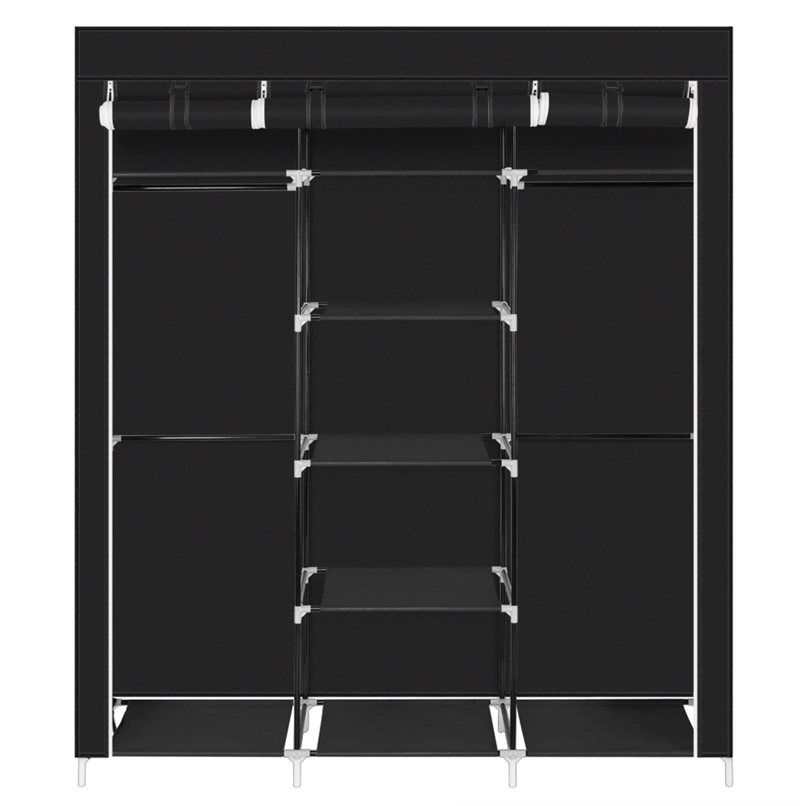 69" Portable Clothes Closet Non-Woven Fabric Wardrobe Double Rod Storage Organizer Black by N/A