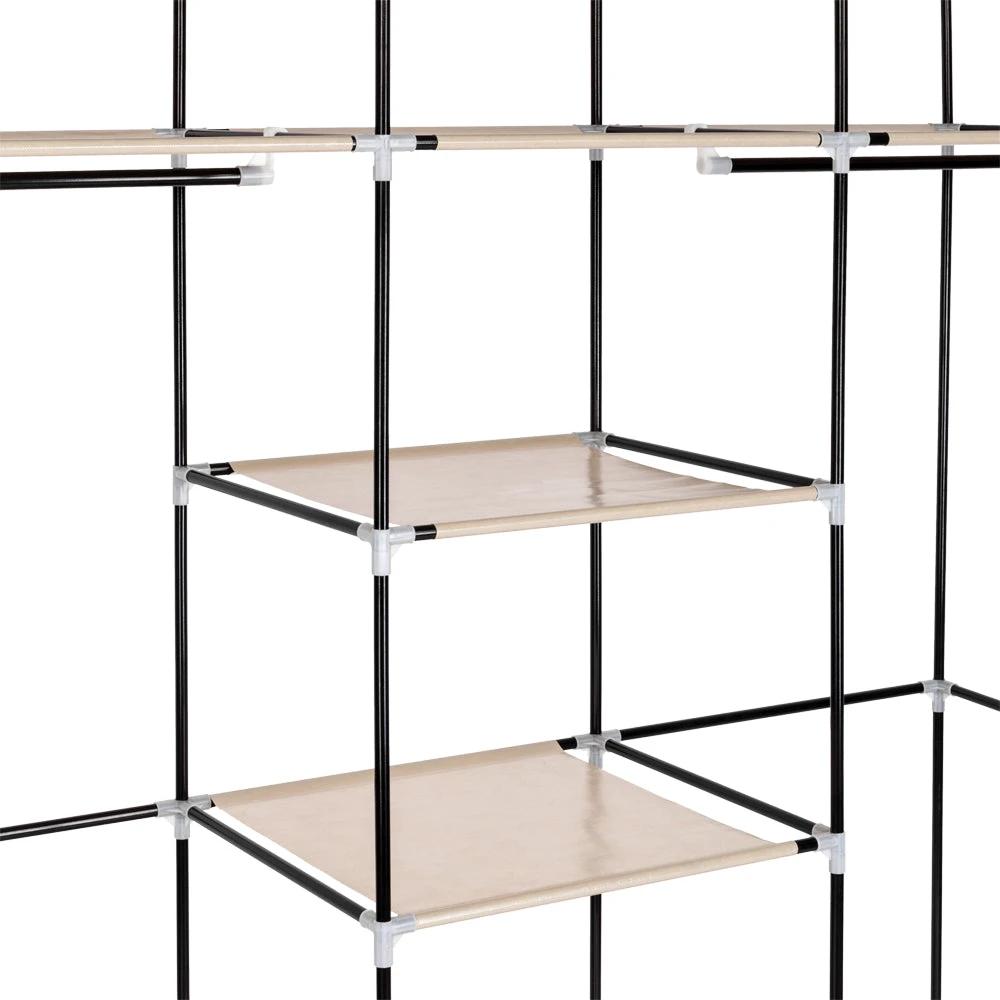 69" Portable Clothes Closet Non-Woven Fabric Wardrobe Double Rod Storage Organizer Beige by N/A