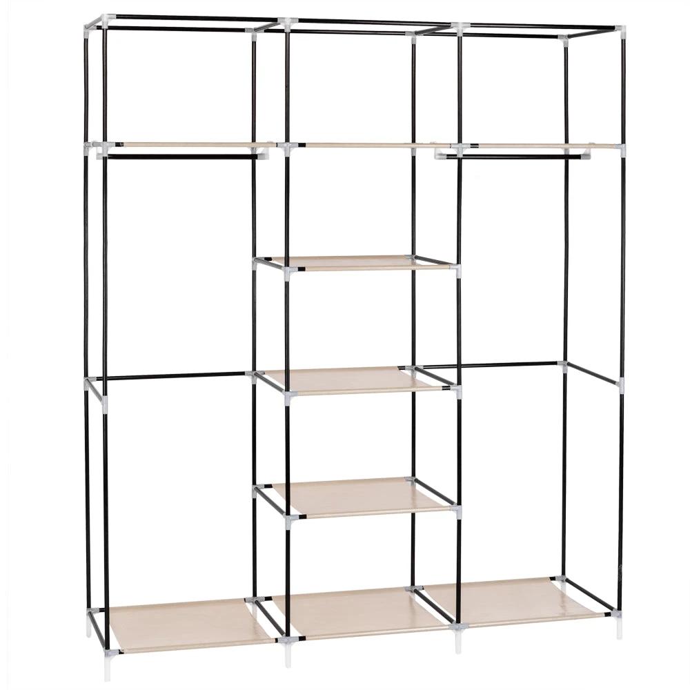 69" Portable Clothes Closet Non-Woven Fabric Wardrobe Double Rod Storage Organizer Beige by N/A