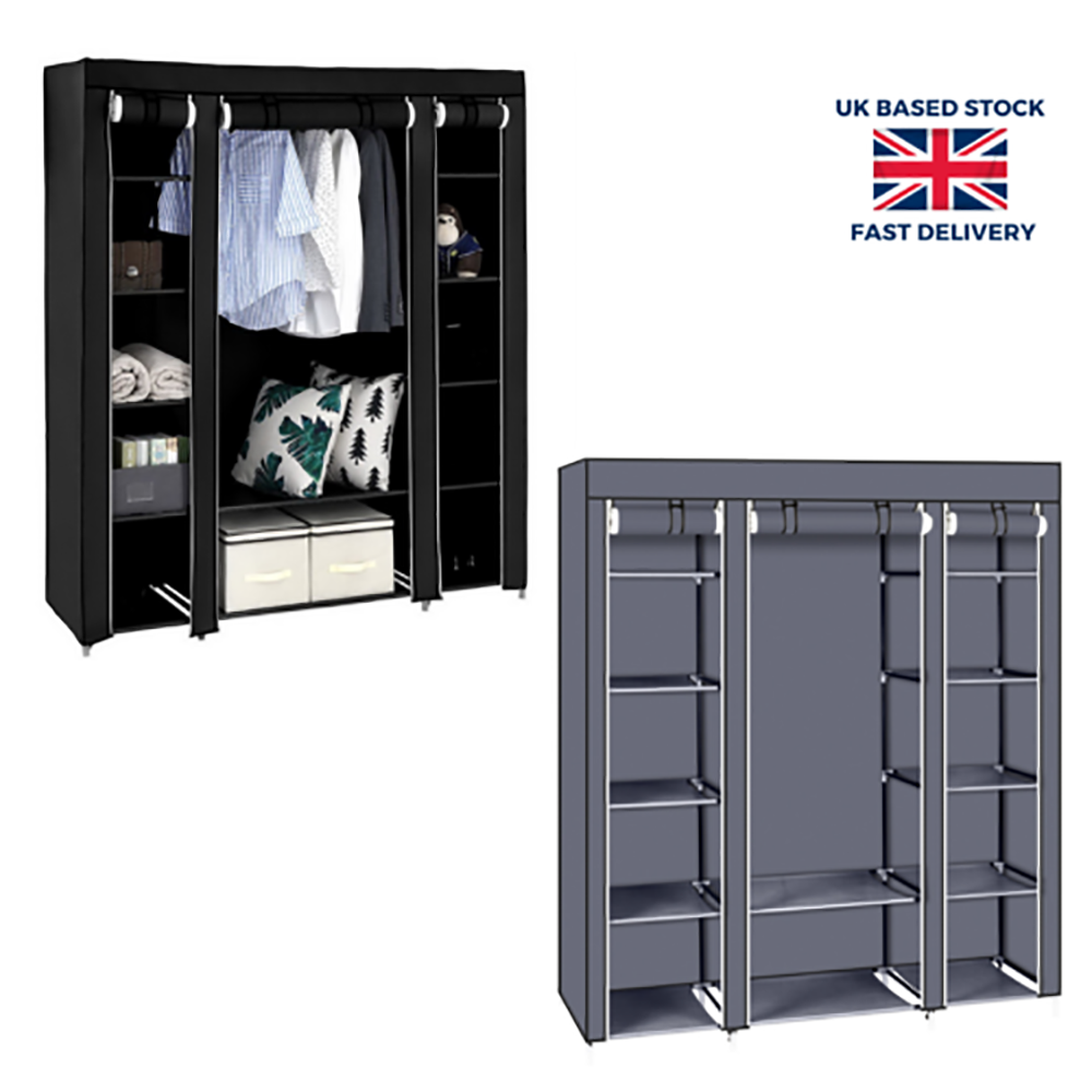 Fabric Canvas Wardrobe Clothes Storage Cupboard Hanging Rail Shelving Practical by N/A