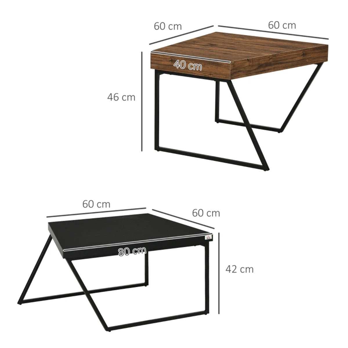 Industrial Coffee Table Set Dual Tables 2 in 1 Wood Effect Top With Black Metal Frame For Living Rooms by N/A