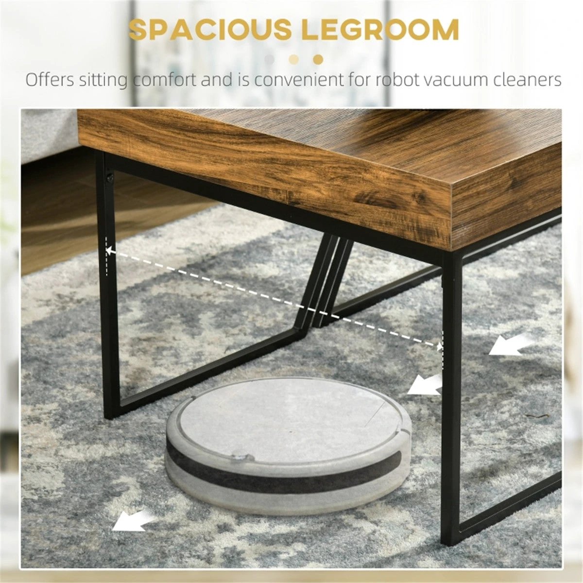 Industrial Coffee Table Set Dual Tables 2 in 1 Wood Effect Top With Black Metal Frame For Living Rooms by N/A