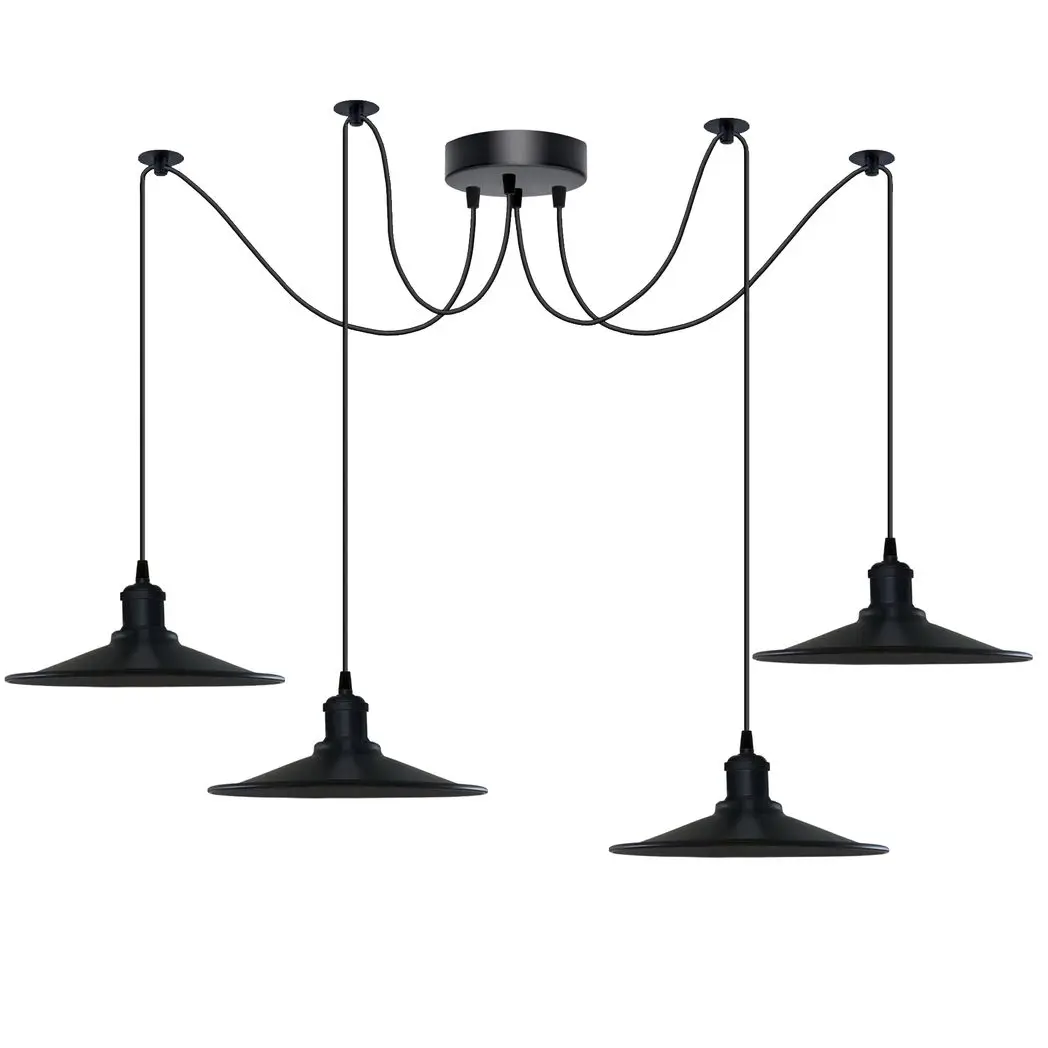 Un-branded Black Vintage 4 Head Cone shaped shade Ceiling Pendant Light Fitting with Adjustable Cord Hanging Light Fixture - Pendant Lights