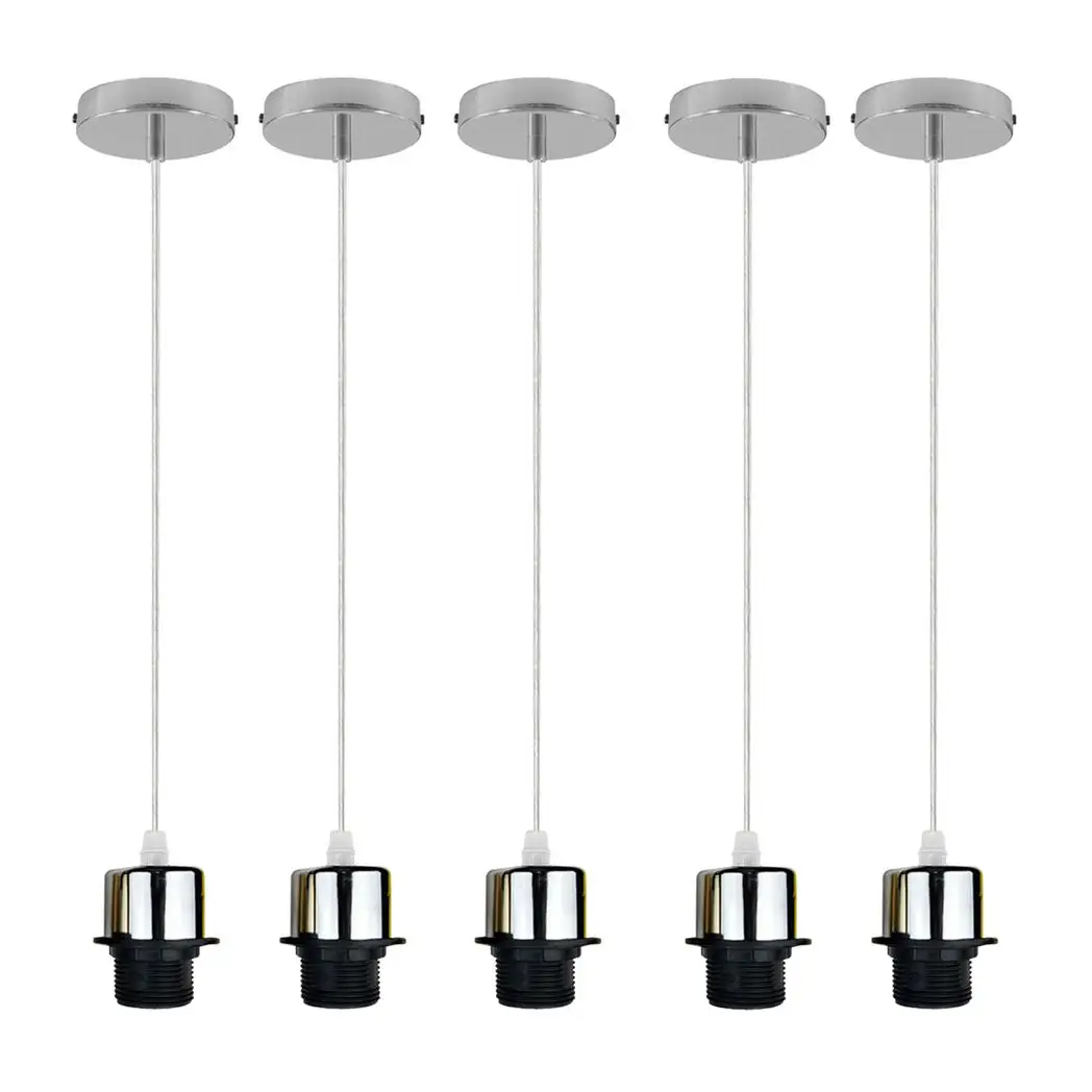 Un-branded 5 Pack Industrial Chrome Pendant Light, Lampshade Addable E27 Lamp Holder Light, E27 UK Holder Set With PVC Cable. - Pendant Lights