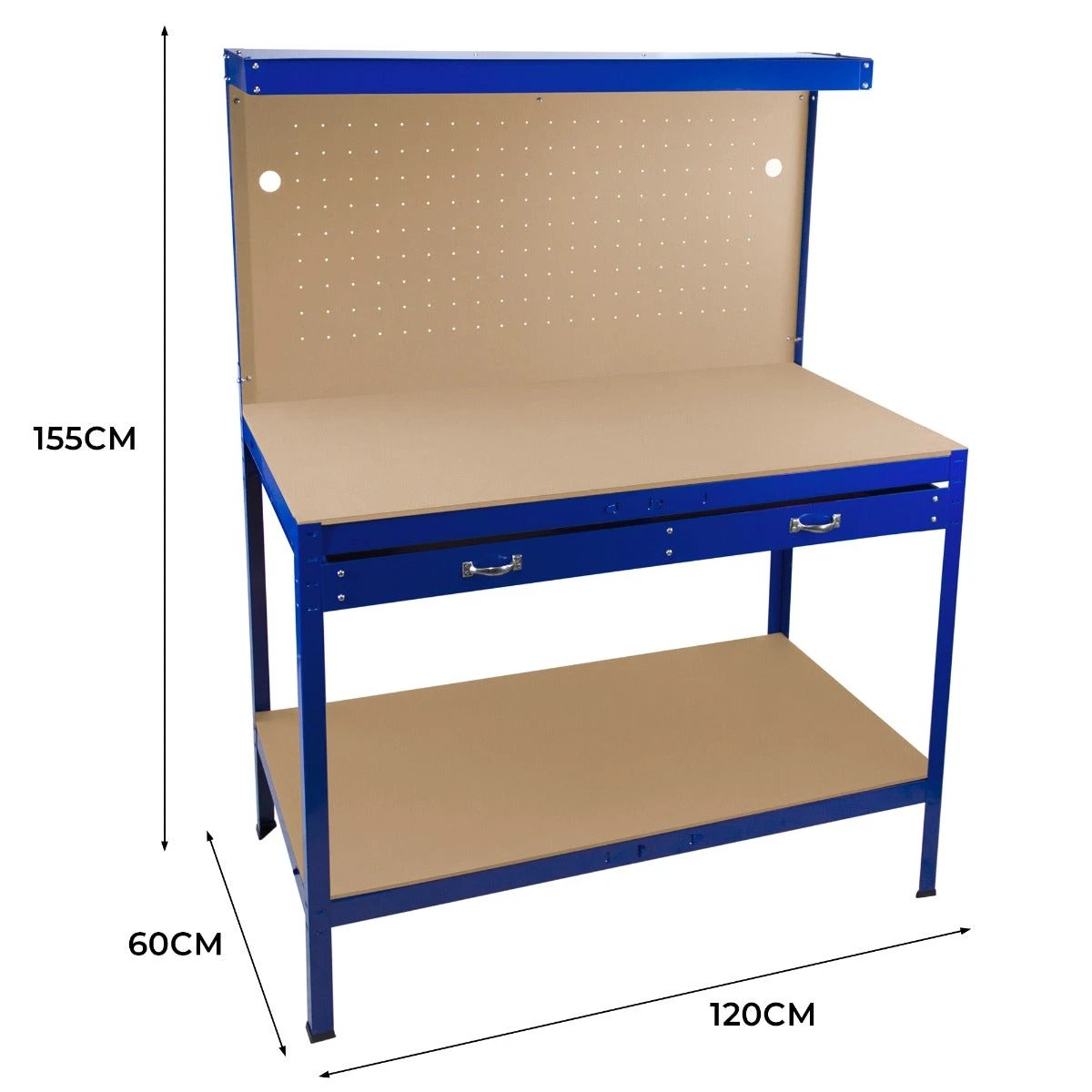 Monster Shop Workbench with Pegboard, Drawer & Light – Blue -