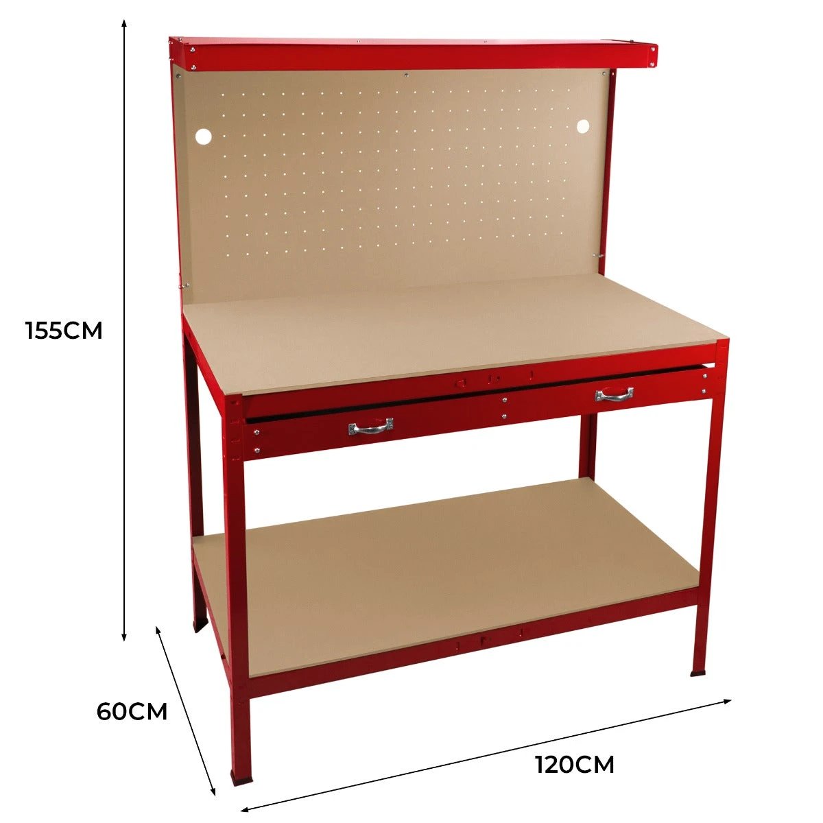 Monster Shop Workbench with Pegboard, Drawer & Light – Red -