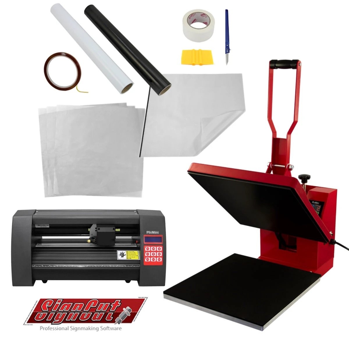 Monster Shop Clam Heat Press 38 x 38cm & 360mm Vinyl Cutter Bundle -