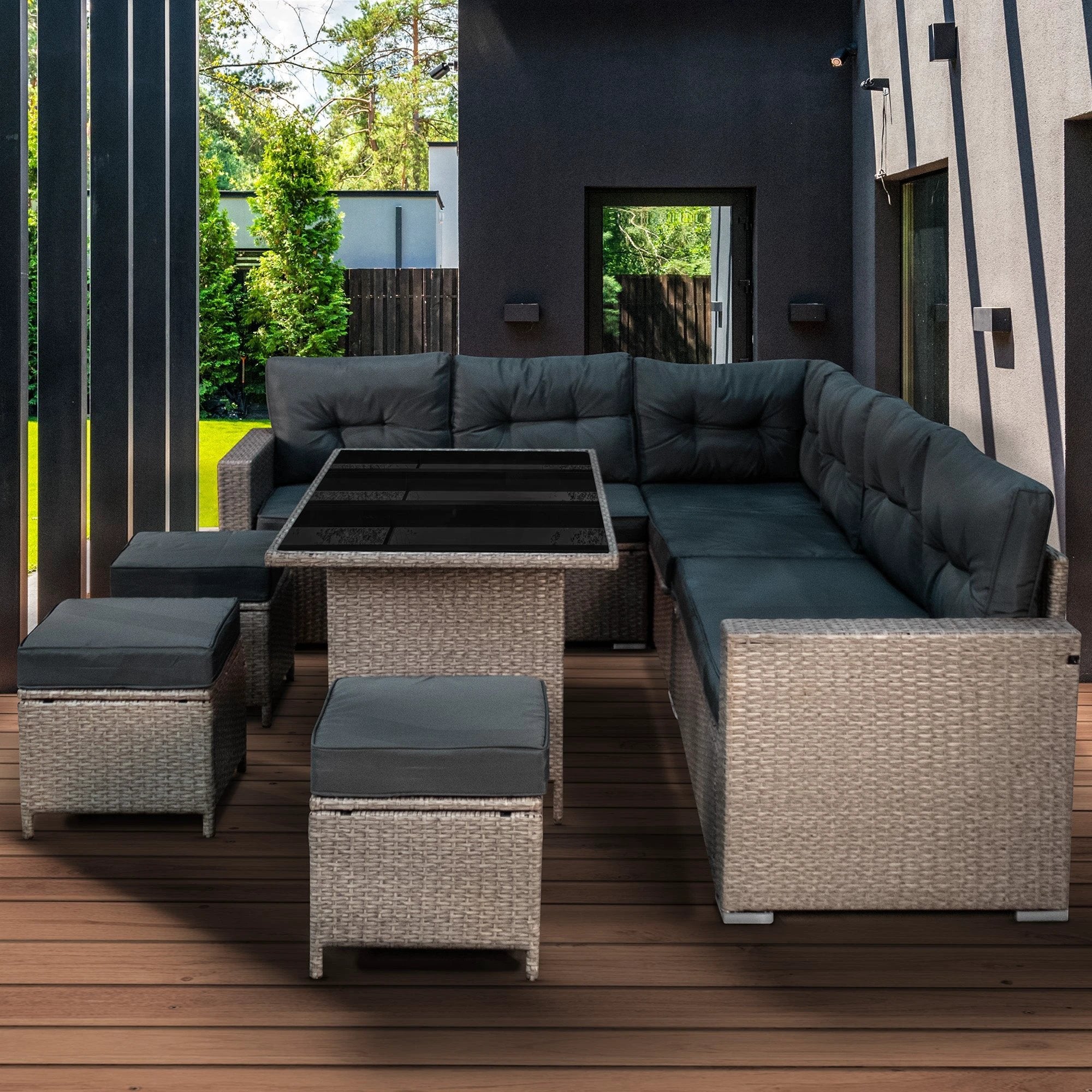 Monster Shop Rattan Corner Set - Grey -