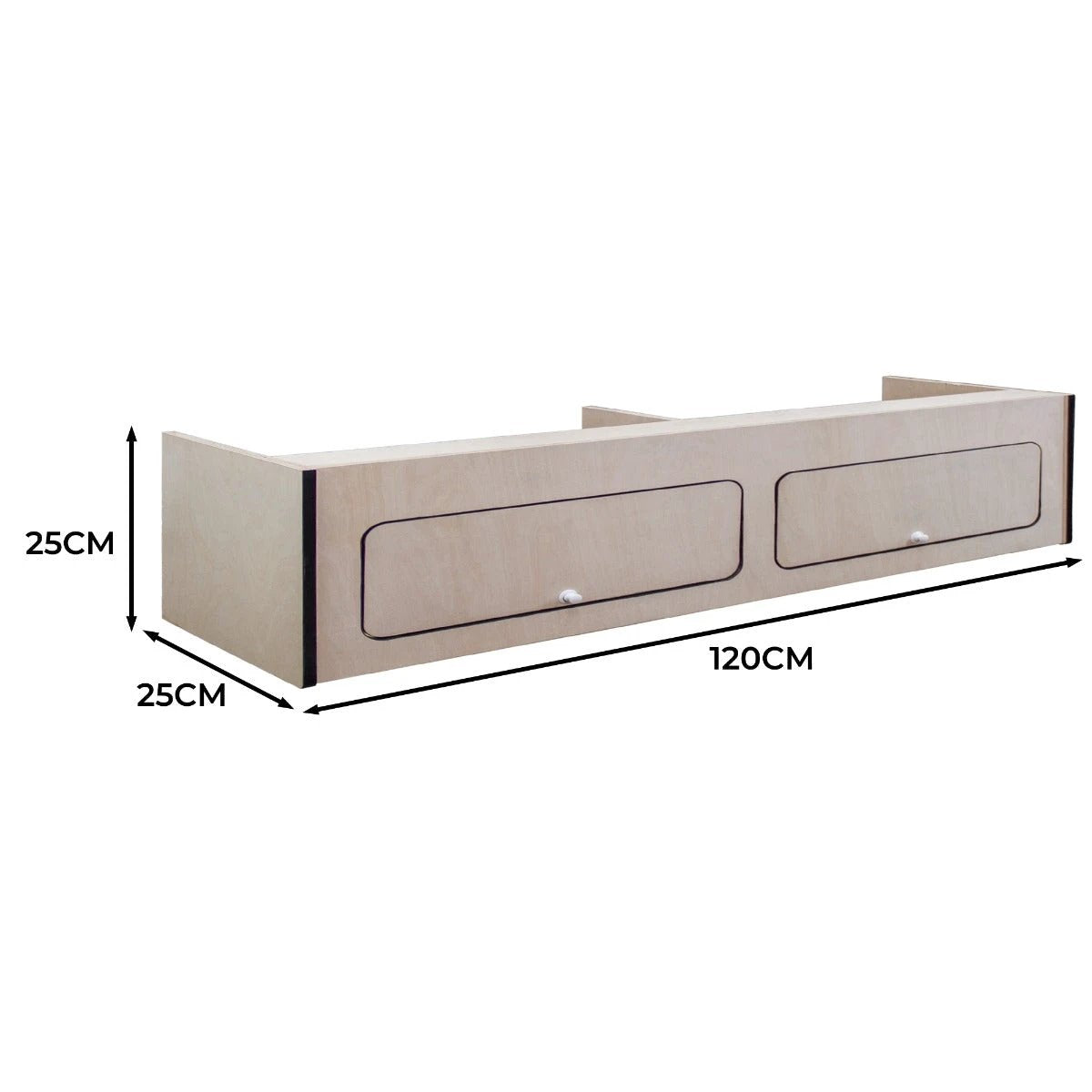 Overhead Camper Cabinet With Black Trim – 120cm x 25cm x 25cm by Monster Shop