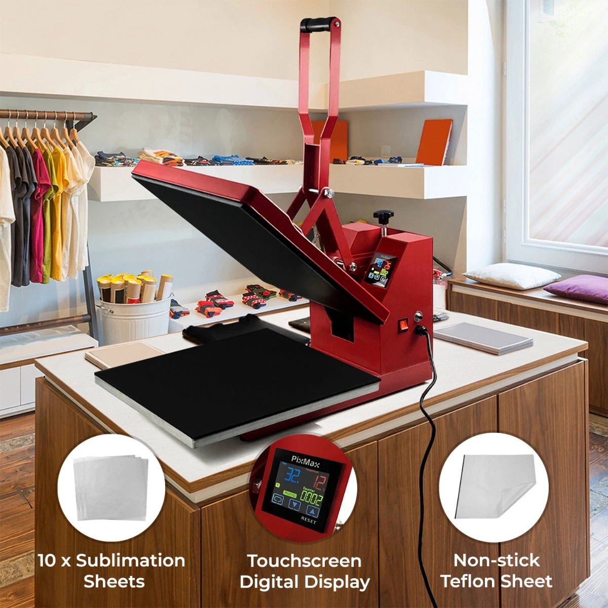 Monster Shop 50cm Clam Heat Press, PTFE Sheet & Sublimation Paper -