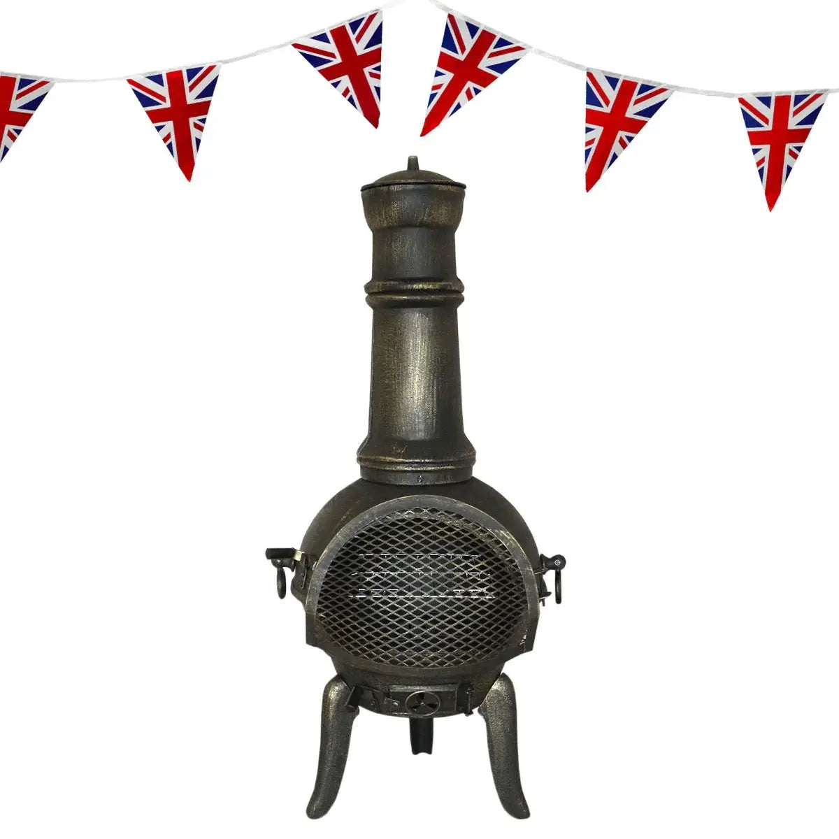 Monster Shop Cast Iron Chimenea & Union Jack Bunting -