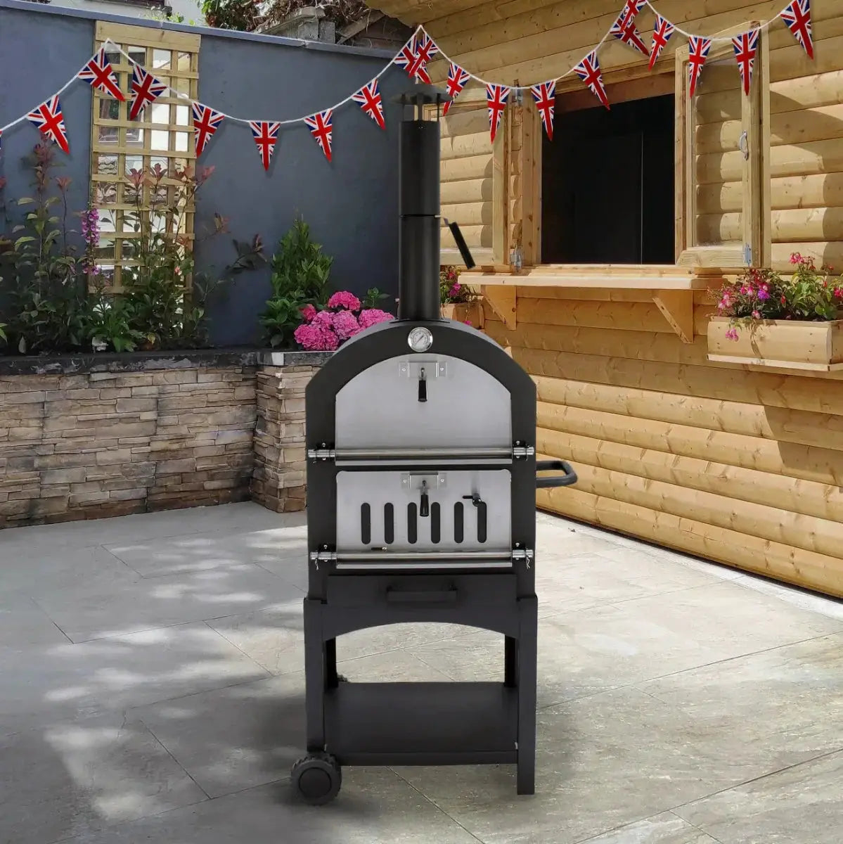 Monster Shop Outdoor Pizza Oven, Rain Cover & Union Jack Bunting -