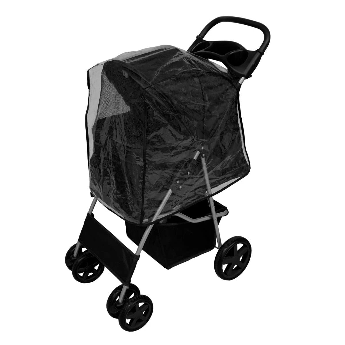 Monster Shop Pet Stroller with Rain Cover – Black -