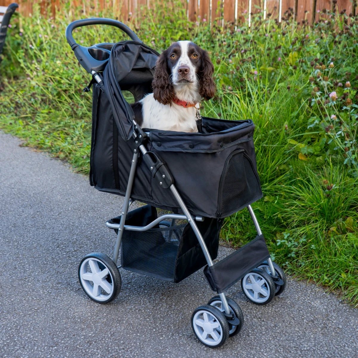 Monster Shop Pet Stroller with Rain Cover – Black -