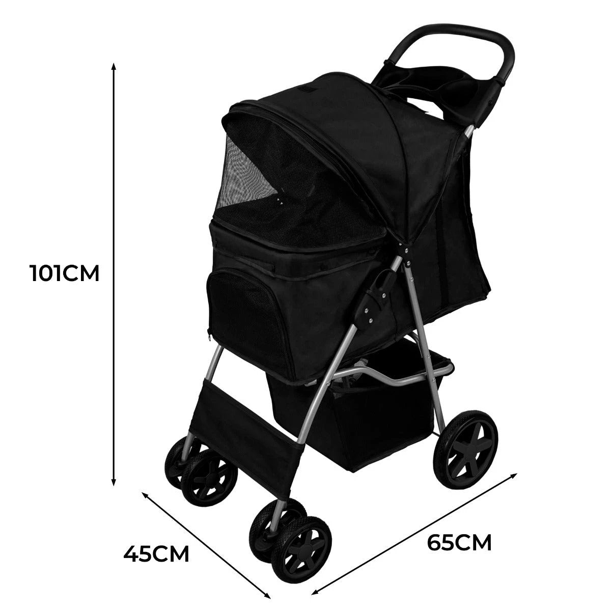Monster Shop Pet Stroller with Rain Cover – Black -