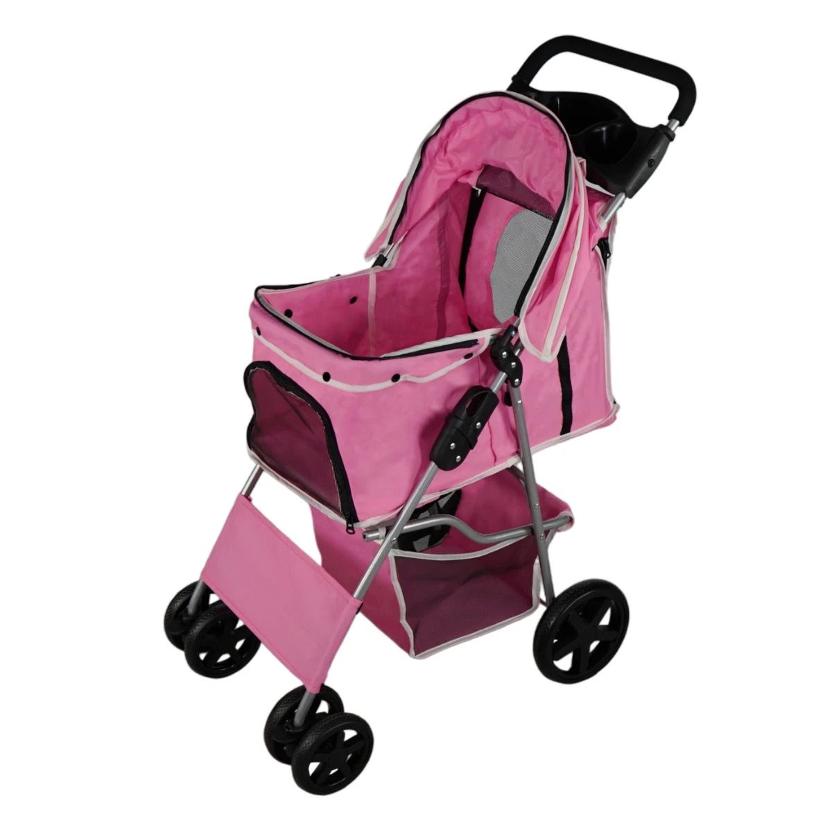 Pet Stroller with Rain Cover – Pink by Monster Shop