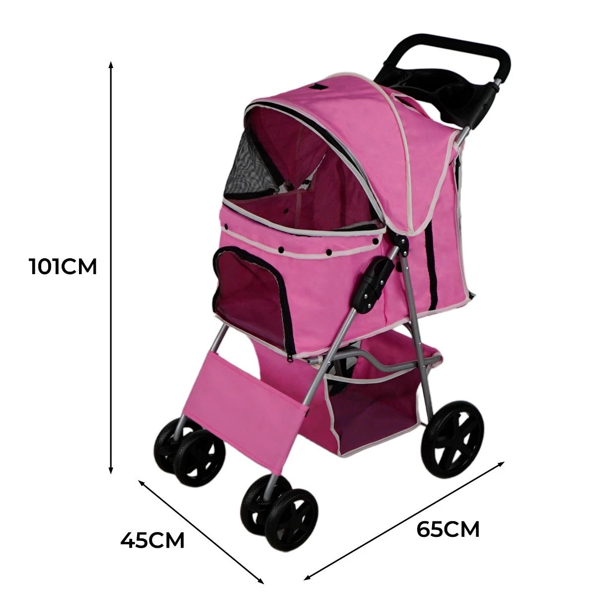 Monster Shop Pet Stroller with Rain Cover – Pink -