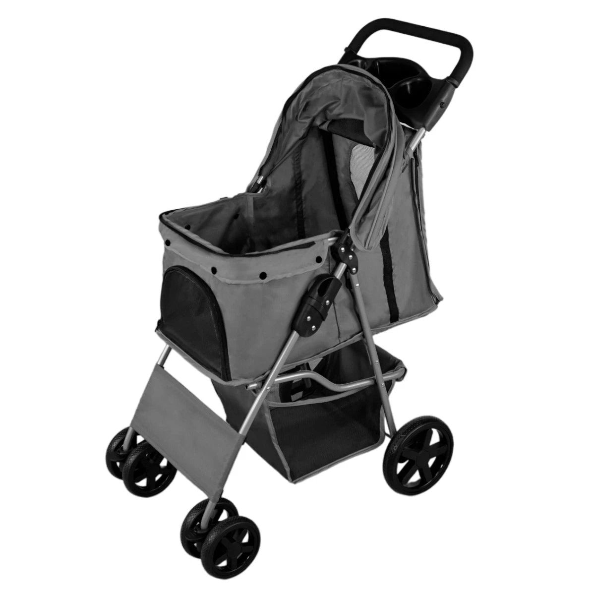 Pet Stroller with Rain Cover – Grey by Monster Shop