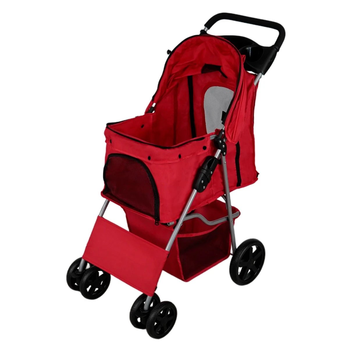 Pet Stroller with Rain Cover – Red by Monster Shop