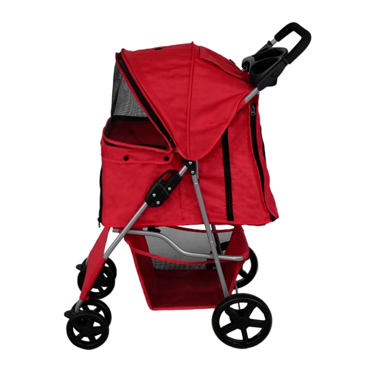 Pet Stroller with Rain Cover – Red by Monster Shop