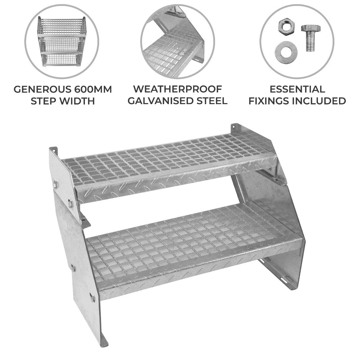 Adjustable 2 Section Galvanised Staircase - 600mm Wide by Monster Shop