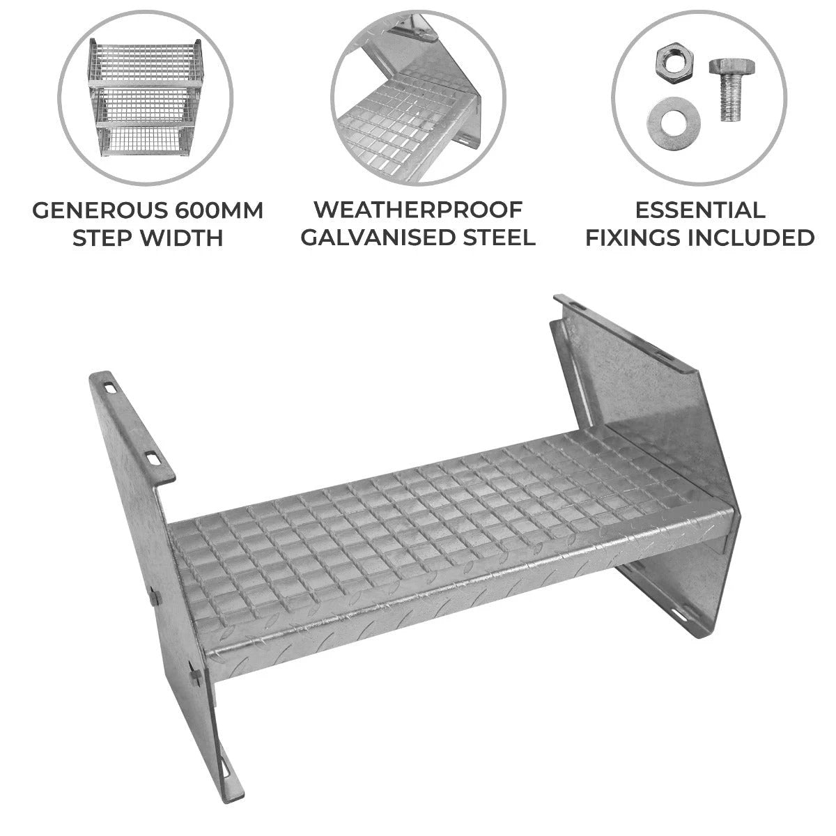Monster Shop Additional Galvanised Steel Steps - 600mm Wide -