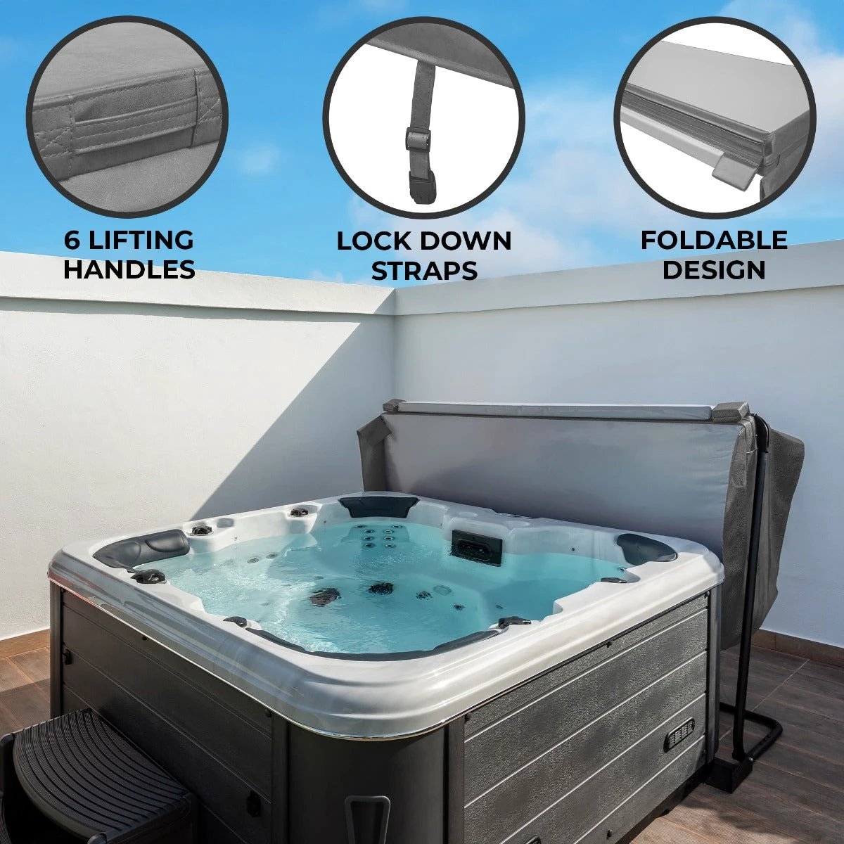 2.1m Hot Tub Spa Cover - Grey by Monster Shop