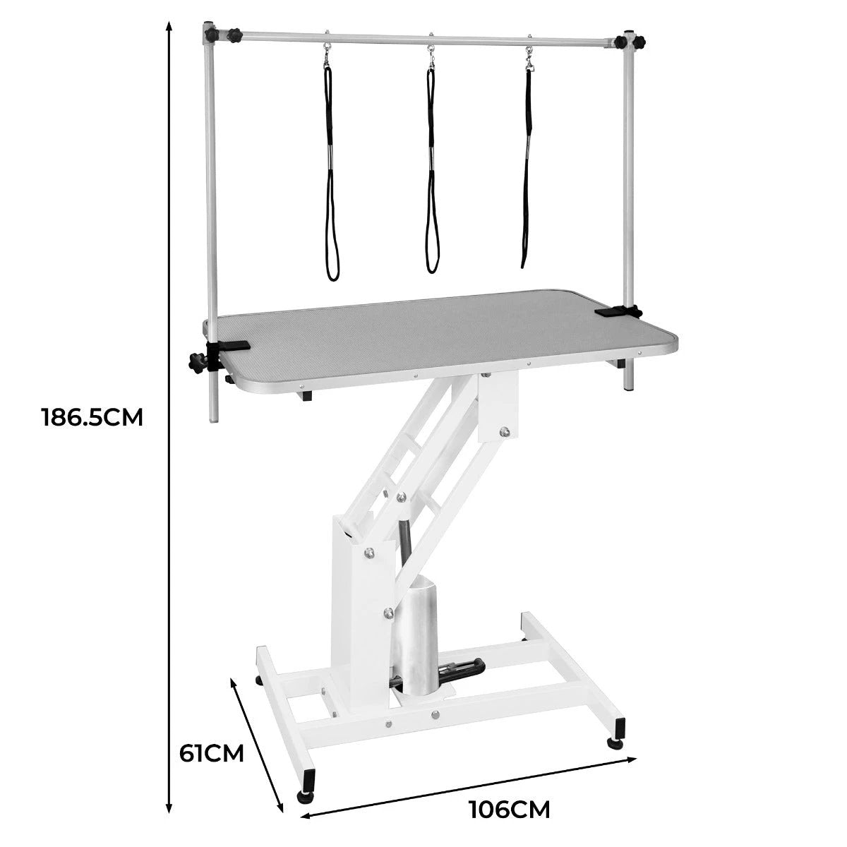 White Hydraulic Grooming Table - Grey Table Top by Monster Shop