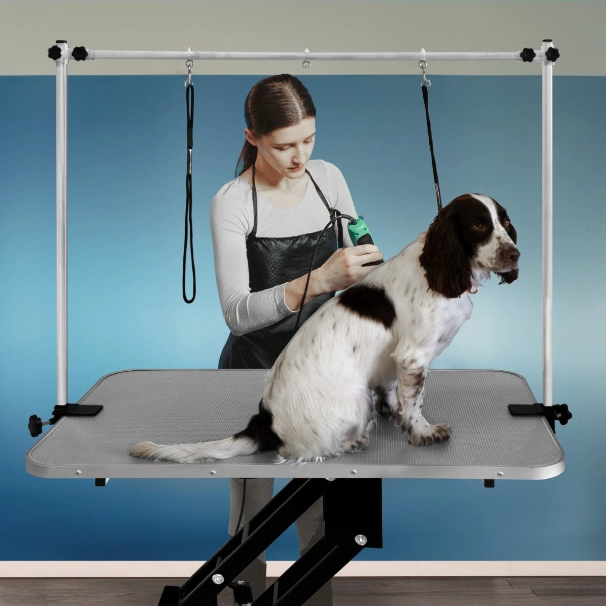 Black Hydraulic Grooming Table - Grey Table Top by Monster Shop