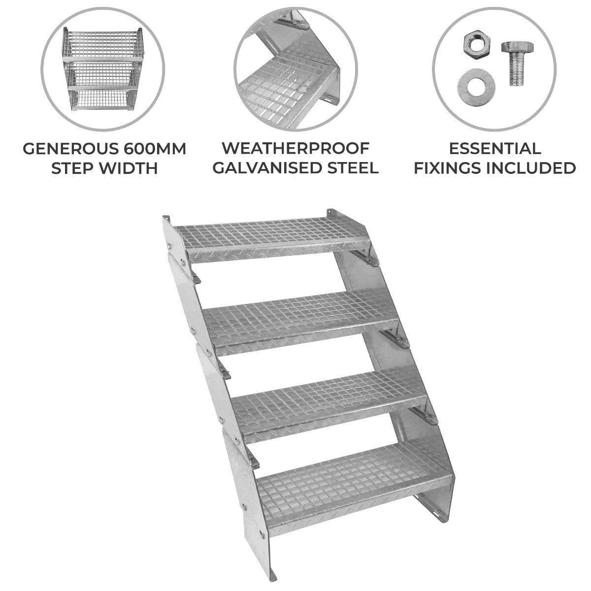 Adjustable 4 Section Galvanised Staircase - 600mm Wide by Monster Shop