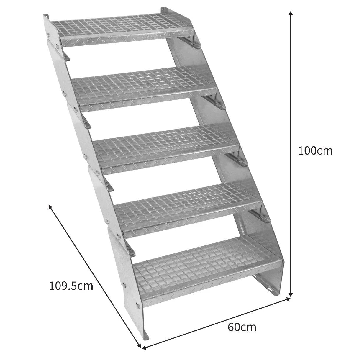 Adjustable 5 Section Galvanised Staircase - 600mm Wide by Monster Shop