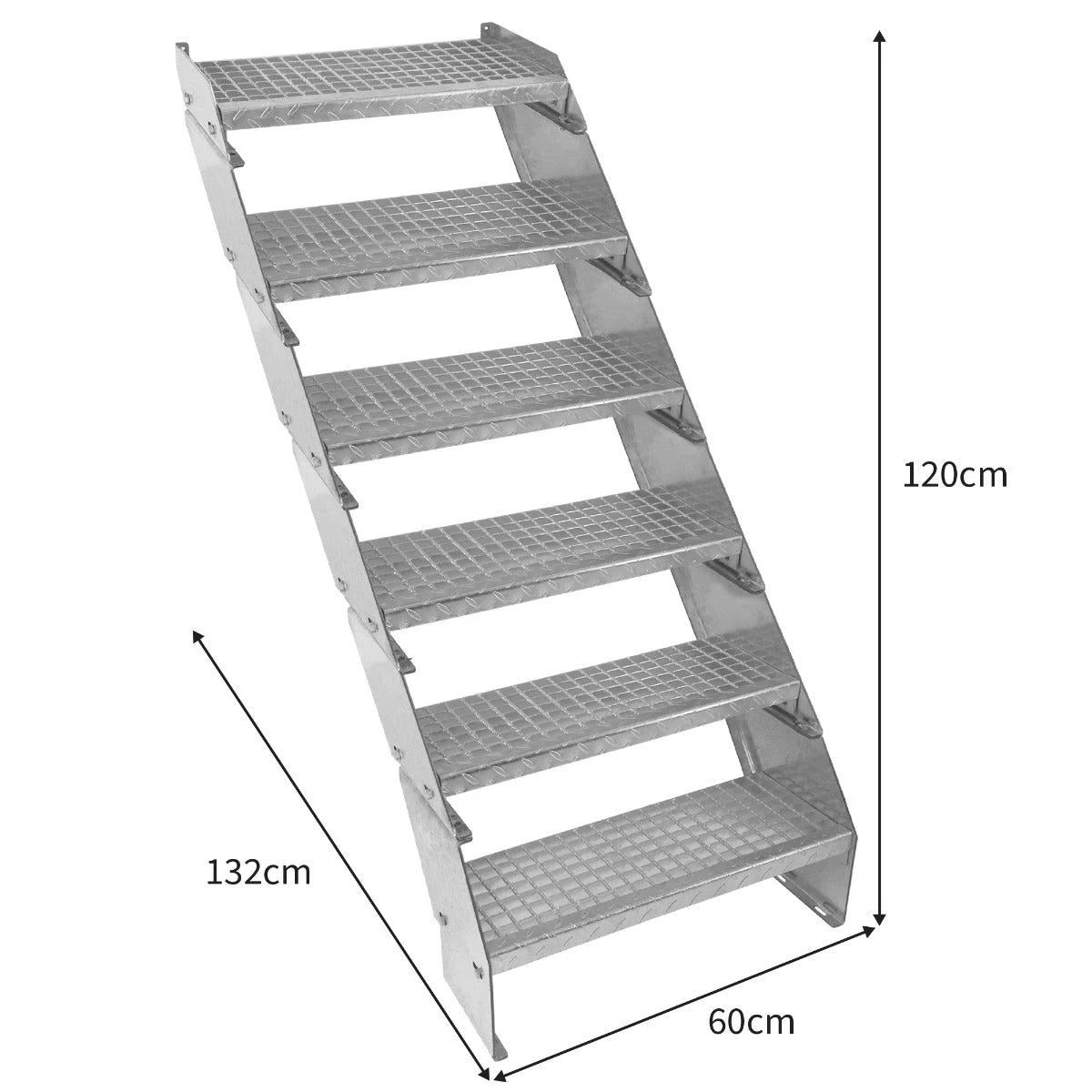 Monster Shop Adjustable 6 Section Galvanised Staircase - 600mm Wide -