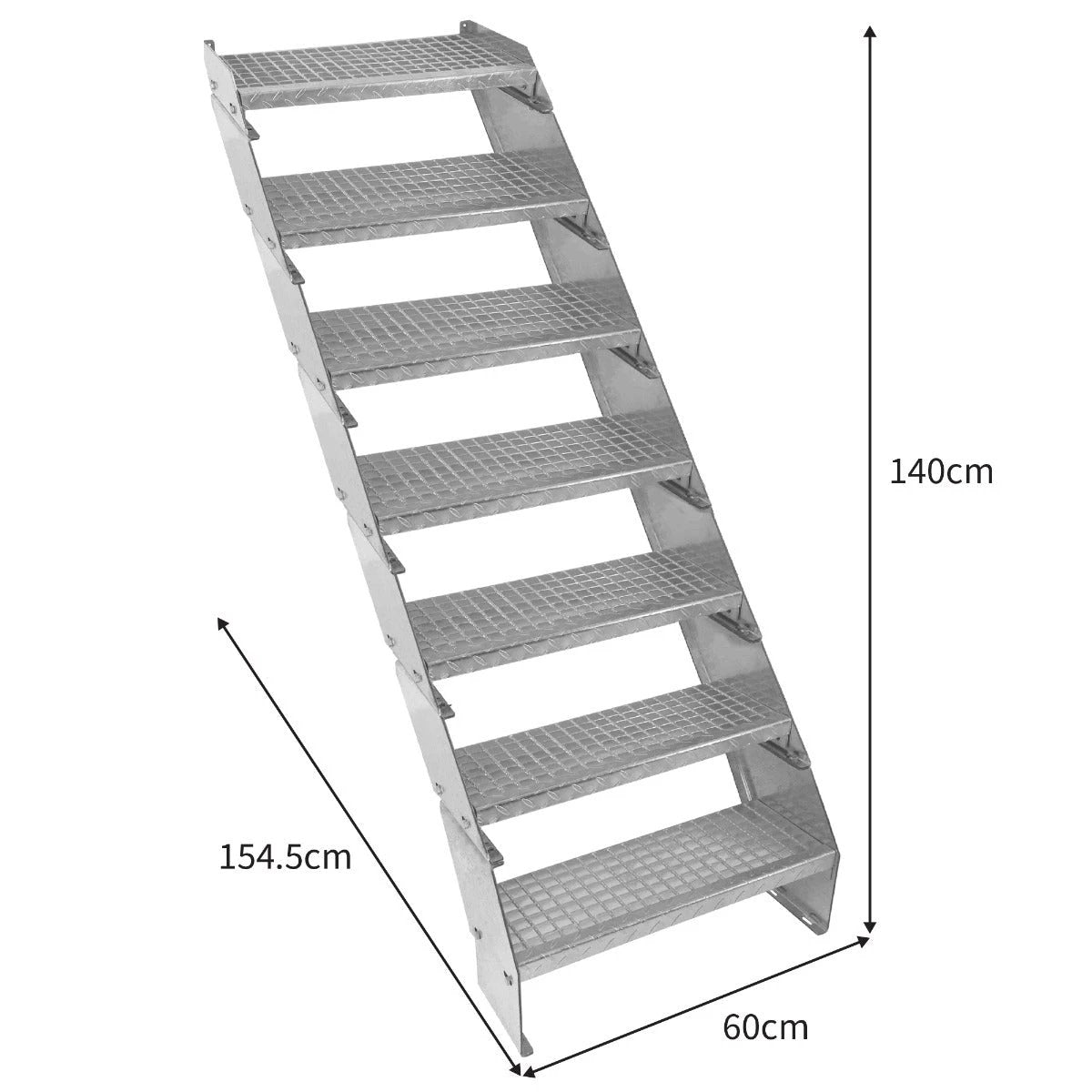 Monster Shop Adjustable 7 Section Galvanised Staircase - 600mm Wide -