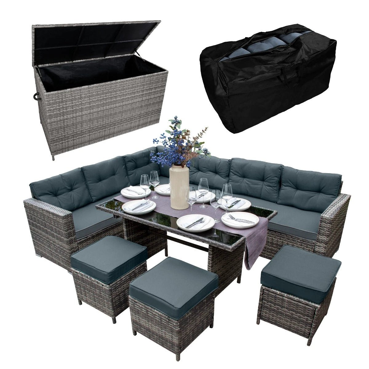 Monster Shop Rattan Corner Set & Storage Box - Grey -