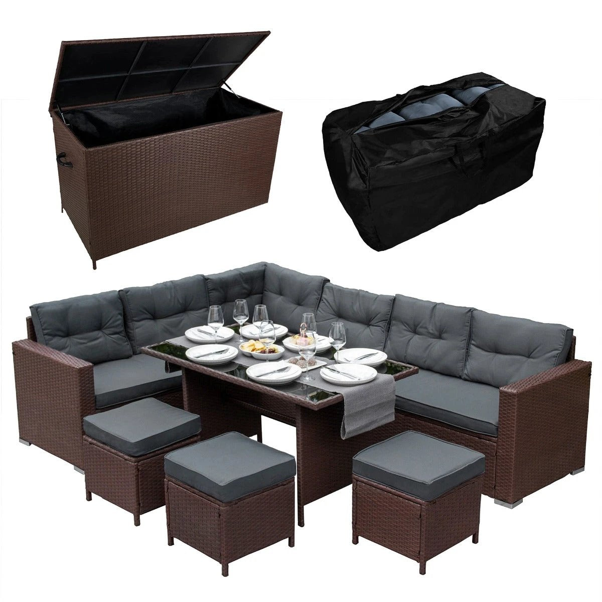 Monster Shop Rattan Corner Set & Storage Box - Brown -