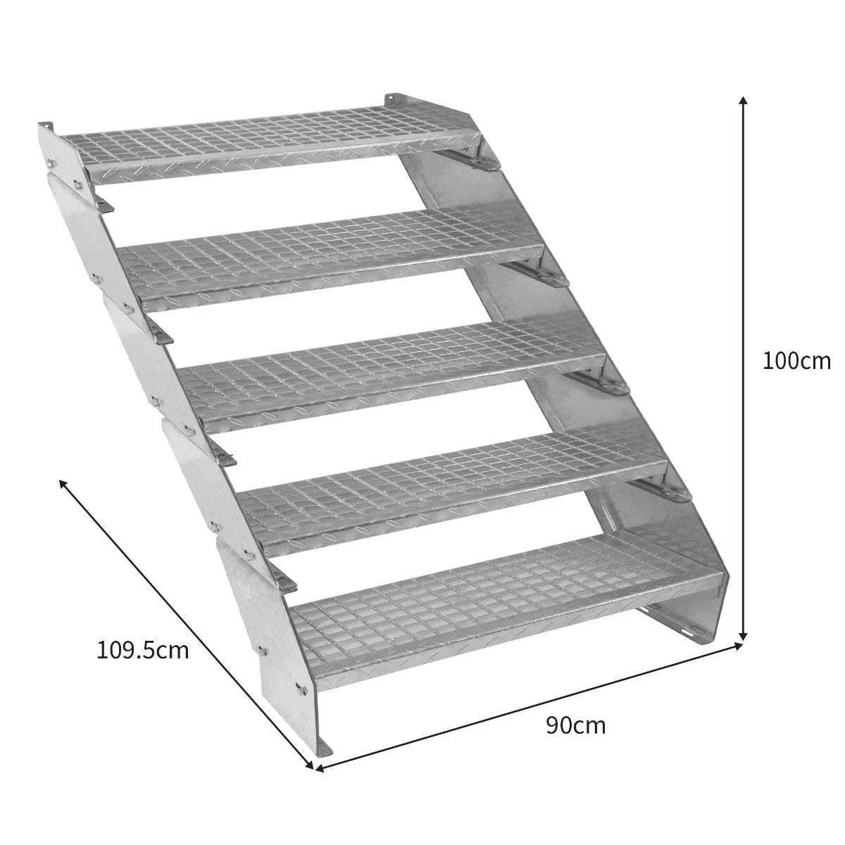 Adjustable 5 Section Galvanised Staircase - 900mm Wide by Monster Shop
