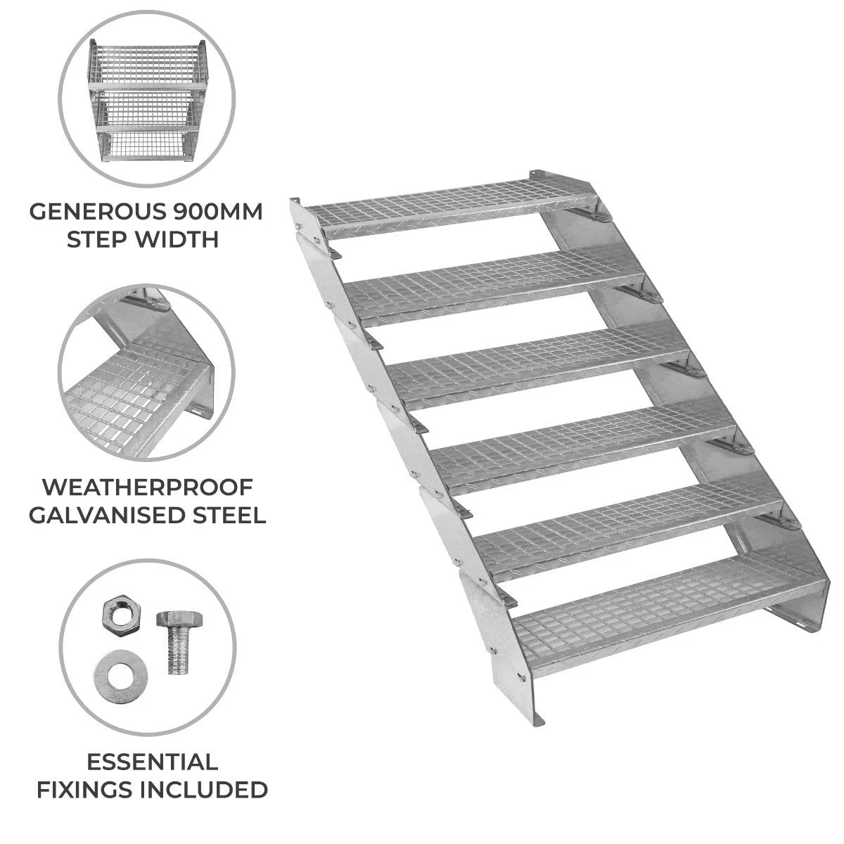 Adjustable 6 Section Galvanised Staircase - 900mm Wide by Monster Shop