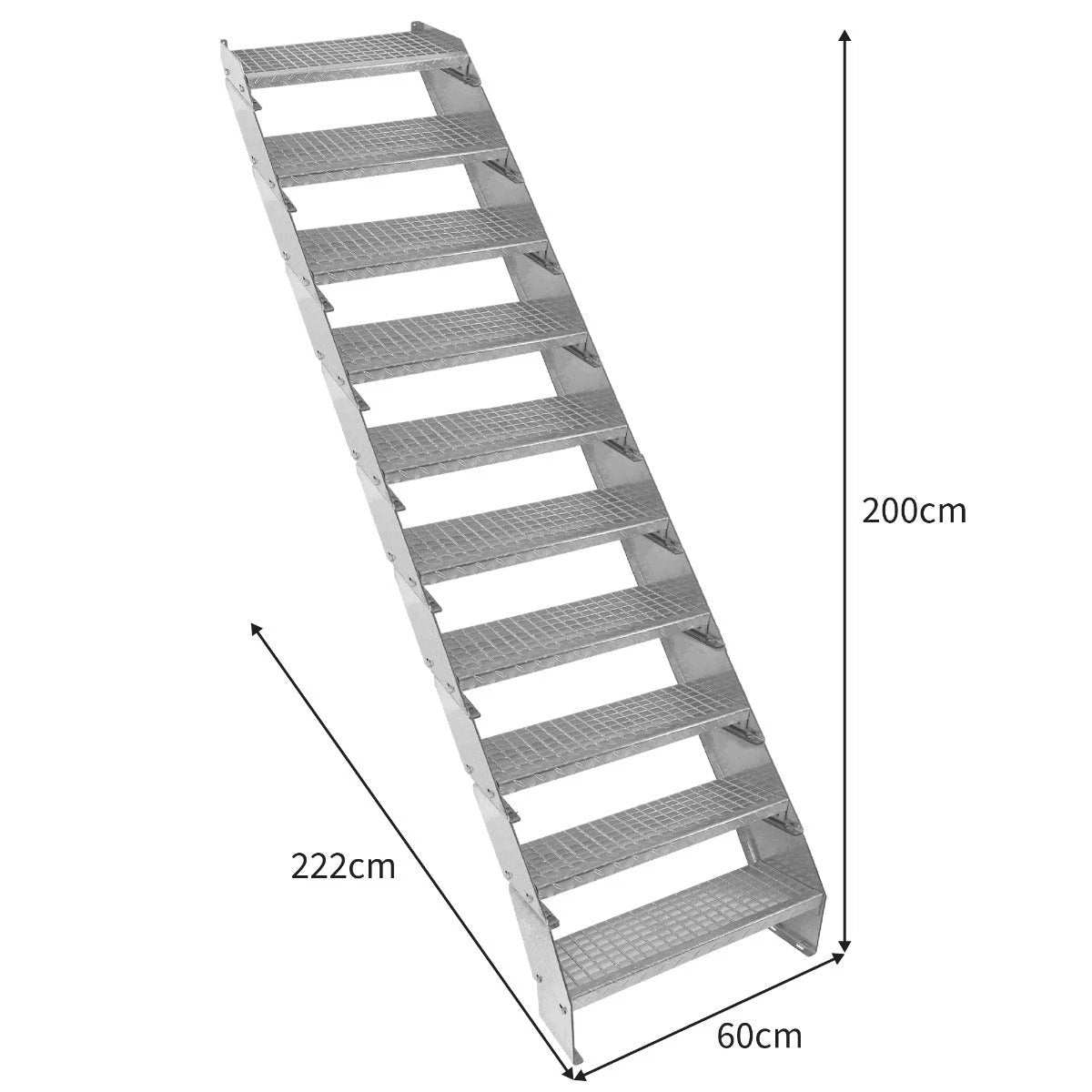 Monster Shop Adjustable 10 Section Galvanised Staircase - 600mm Wide -