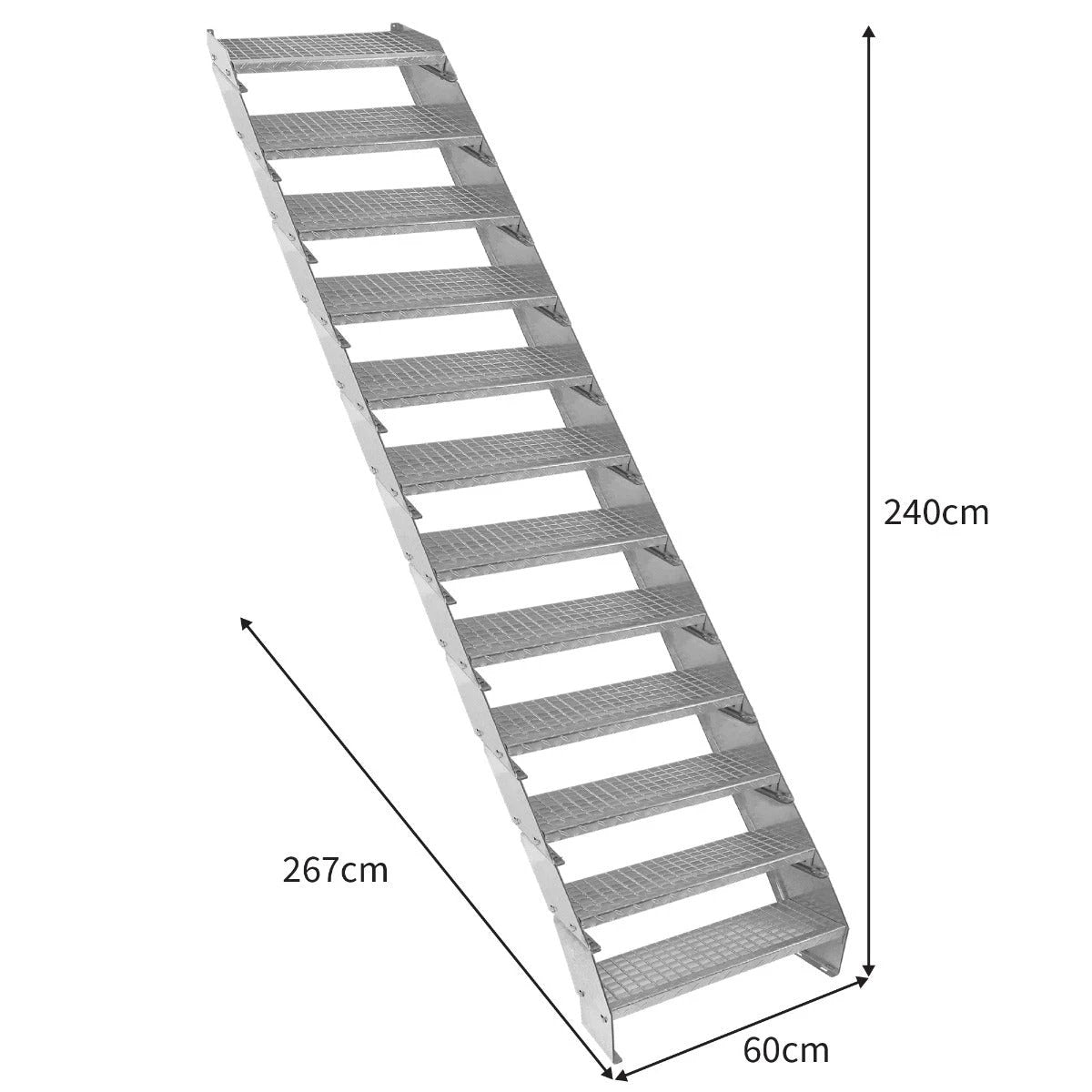 Adjustable 12 Section Galvanised Staircase - 600mm Wide by Monster Shop