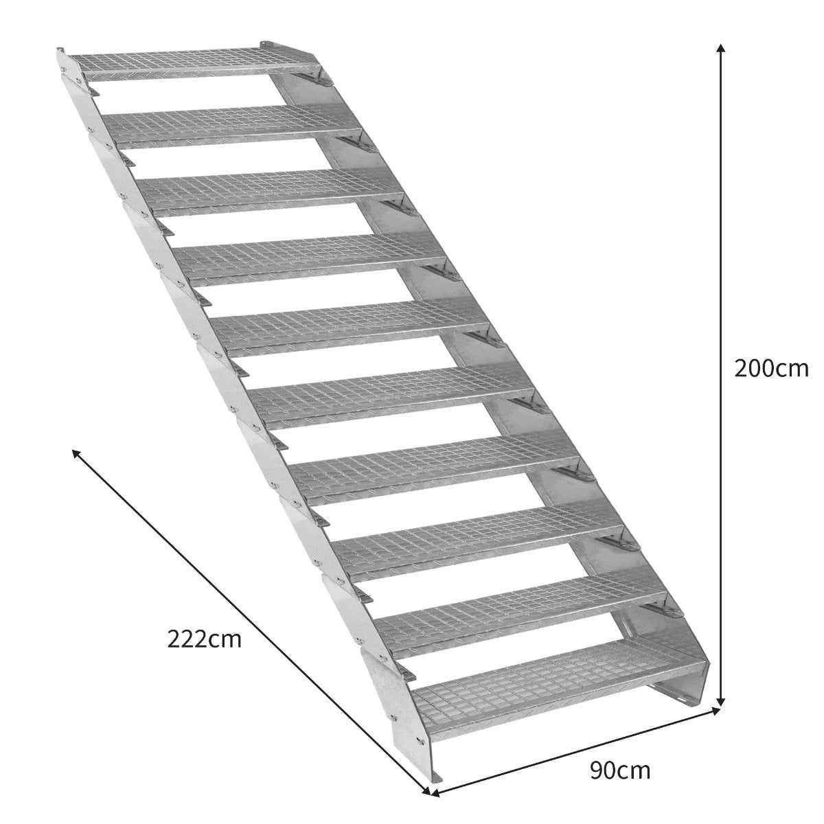 Adjustable 10 Section Galvanised Staircase - 900mm Wide by Monster Shop