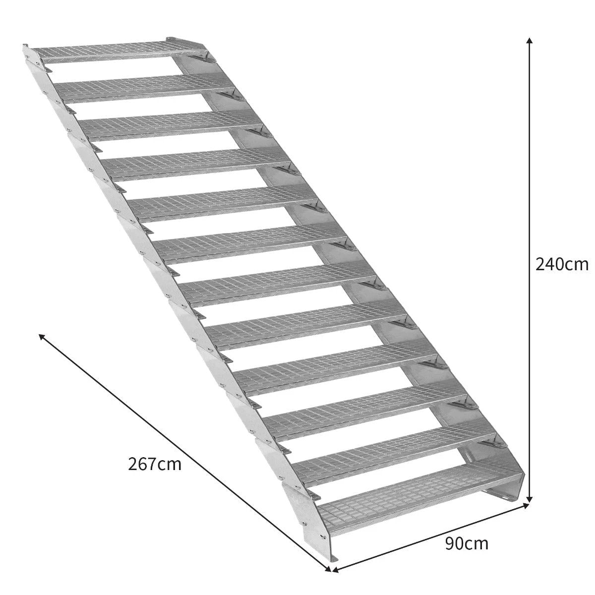 Adjustable 12 Section Galvanised Staircase - 900mm Wide by Monster Shop