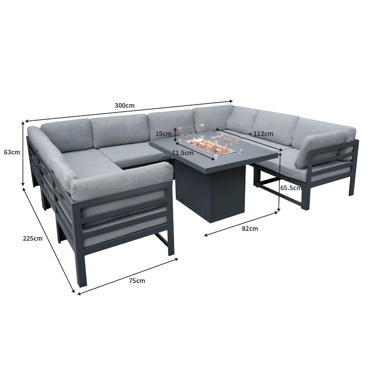 Modular Garden Furniture Set With Fire Pit - Anthracite Grey by Monster Shop
