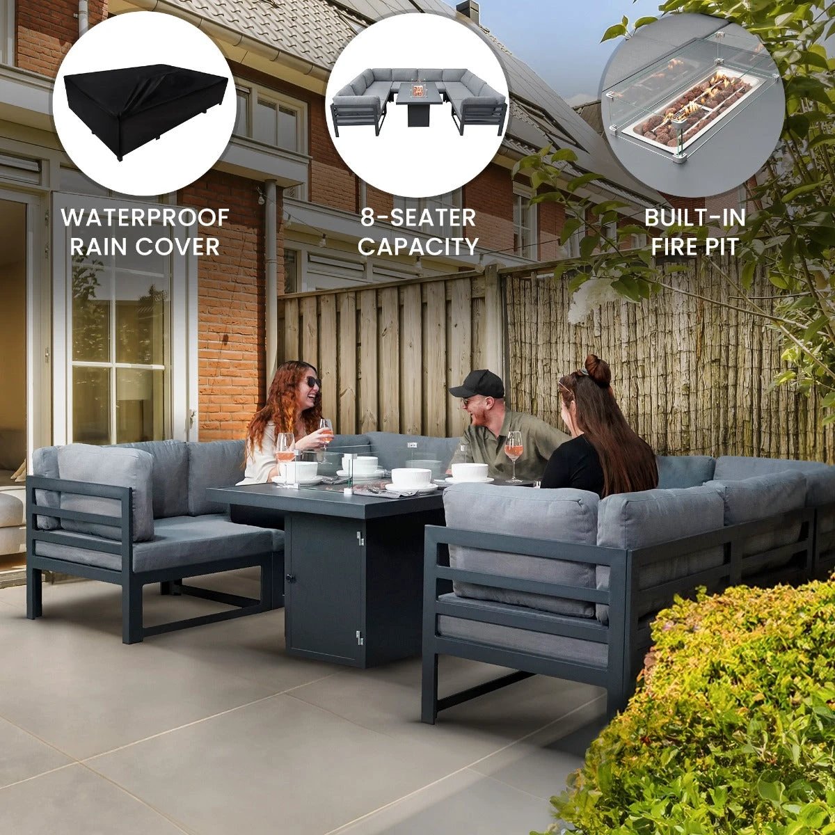 Modular Garden Furniture Set With Fire Pit - Anthracite Grey by Monster Shop