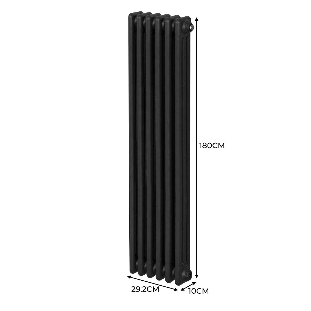 Monster Shop Traditional 3 Column Radiator 1800mm By 292mm Black Carbon Steel For Home Heating - Radiator