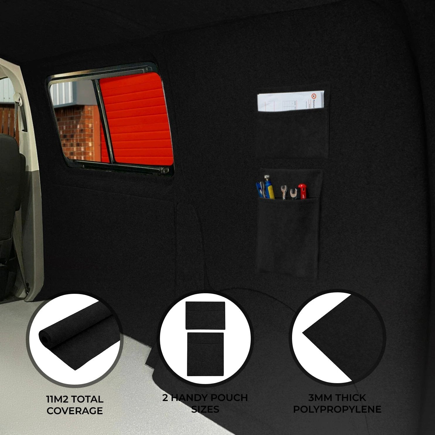 Van Carpet Lining & Storage Pouches - Black by Monster Shop