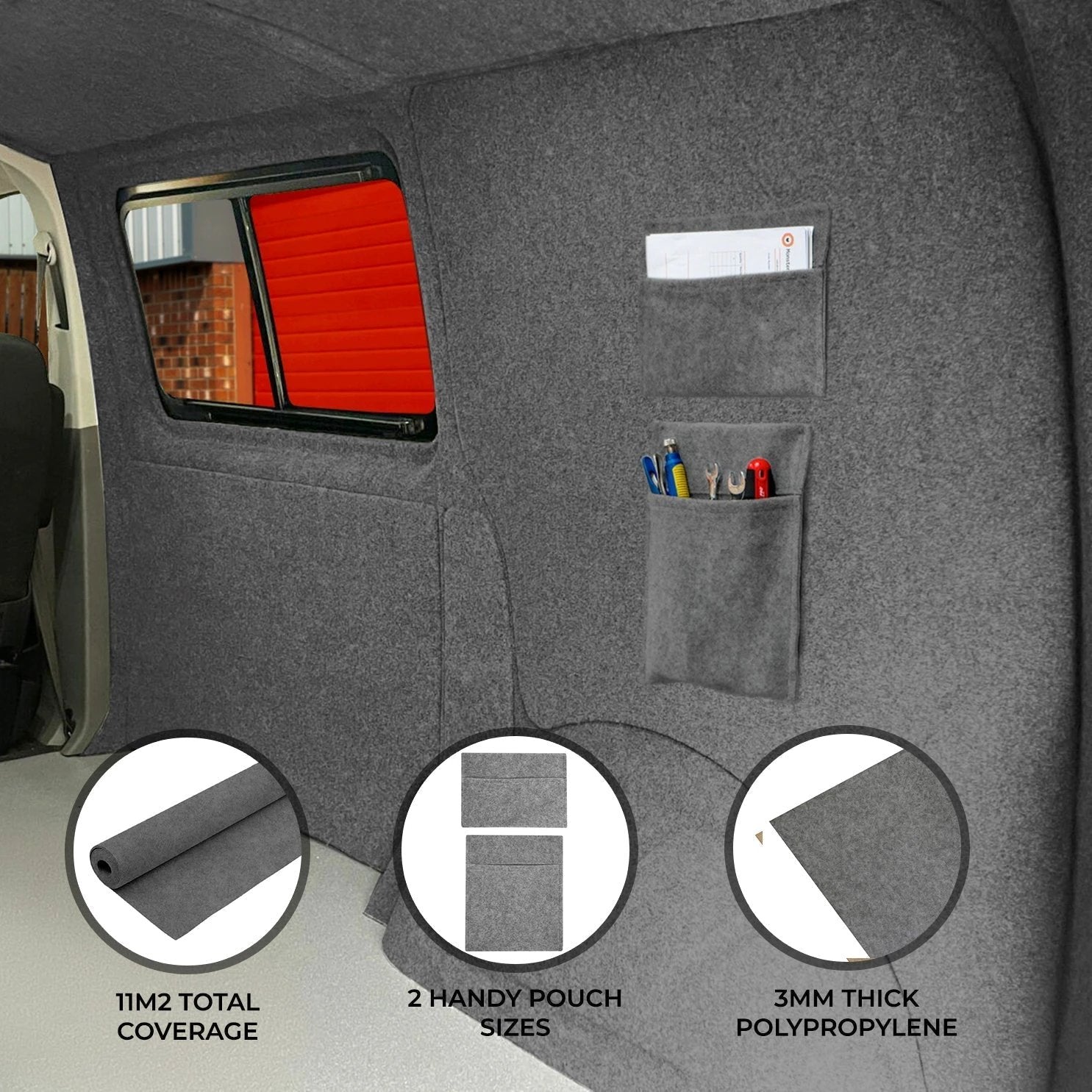 Van Carpet Lining & Storage Pouches - Smoke Grey by Monster Shop